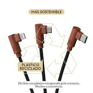 Foto 3 | Foto 3 | Cable 3en1 Hune Hiedra color Marrón Sustentable Microusb Tipo C y Lightning 90 Grados