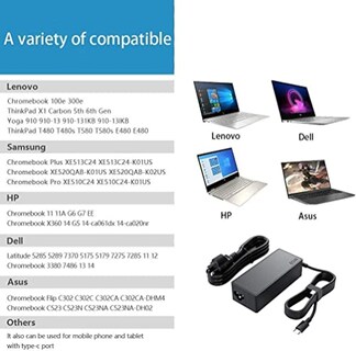 Foto 5 | Foto 5 | Venta Internacional - Cargador Usb C 45w Compatible Con Hp/dell/lenovo/acer Chromebook/asus/samsung/sony, Carga Rápida + Cable