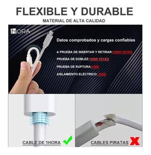 Foto 3 | Foto 3 | Cable Usb 1hora Salida V8 2.1a 2m Blanco Cab178