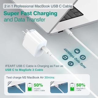 Foto 3 | Foto 3 | Cable Usb C a Usb C Ifeart para Macbook Air Pro Charger de 2 M - Venta Internacional
