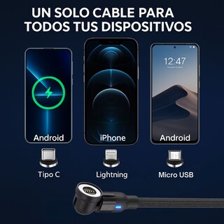 Foto 5 | Foto 5 | Cable Cargador Magnético 3 En 1 Usb-c / Micro Usb / Lightning 1 Metro 2.4a Con Giro 540° – Compatible Con Android Y Iphone