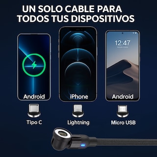 Foto 6 | Foto 6 | Cable Cargador Magnético 3 En 1 Usb-c / Micro Usb / Lightning 1 Metro 2.4a Con Giro 540° – Compatible Con Android Y Iphone