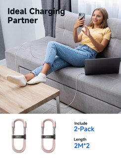 Foto 6 | Foto 6 | Cable Usb C A Usb C Jsaux 100 W 5 A Carga Rápida Paquete De 2 M Rosa - Venta Internacional.