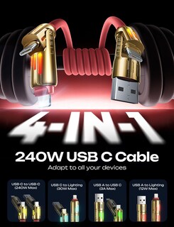Foto 2 | Foto 2 | Cable De Carga Lisen Chubby Usb C A Usb C 4 En 1 2 M Rojo De 240 W - Venta Internacional.
