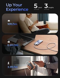 Foto 2 | Foto 2 | Cable Usb C A Usb C Lisen Paquete De 5 Unidades 1 M/2 M/2 M/3 M Para Iphone 16 - Venta Internacional.