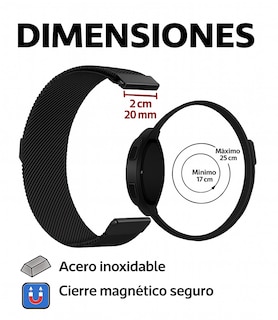 Foto 2 | Foto 2 | Correa Milanesa Negra Ajustable de Acero Inoxidable para Smartwatch Galaxy Watch 4/5, Huawei Fit, Amazfit y Más