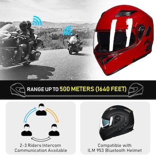 Foto 4 | Foto 4 | Casco De Moto Ilm 902bt Con Bluetooth, Modular Y Abatible, Rojo - Venta Internacional.