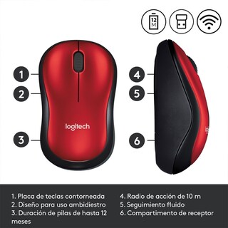 Foto 3 | Foto 3 | Ratón Logitech Inalámbrico M185 color Rojo
