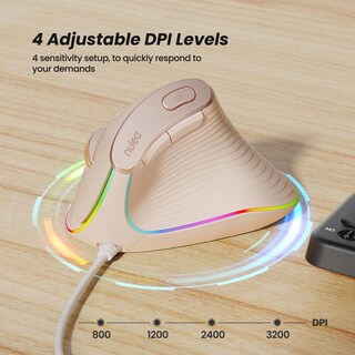Foto 6 | Foto 6 | Ratón Nulea M504 Alámbrico Vertical Usb Ergonómico 4 Dpi 11 Rgb Rosa - Venta Internacional.