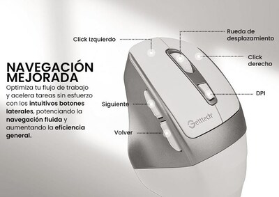 Foto 6 | Foto 6 | Mouse Getttech Ggm-stdbw-01-wh Inalambrico Conexion 2.4g, Bluetooth Y Usb 6 Botones Dpi Ajustables (800-1200-1600)