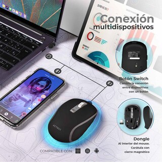 Foto 3 | Foto 3 | Mouse Acteck Optimize Trip Pro Mi580 Inalambrico Usb 2.4 Ghz + Bt 1600dpi 6 Botones Ergonomico Negro