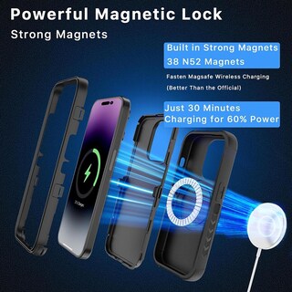 Foto 4 | Foto 4 | Funda + Mica Protectora Mybat Maverick Magsafe Clip para Iphone 15 Pro Max Negra