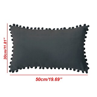 Foto 4 | Foto 4 | Funda De Cojín Rectangular Negra Con Pompón De 50 X 30 Cm - Venta Internacional.