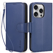 Funda Tipo Cartera Compatible Con Iphone 16 Pro De 6,3 Pulgadas, Color Azul - Venta Internacional.