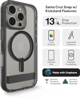 Foto 3 | Foto 3 | Funda Zagg Santa Cruz Snap Con Soporte Para Iphone 16 Pro, Color Negro - Venta Internacional.