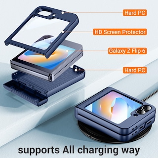 Foto 4 | Foto 4 | Funda De Teléfono Temdan Para Samsung Galaxy Z Flip 6, Color Azul Marino - Venta Internacional.