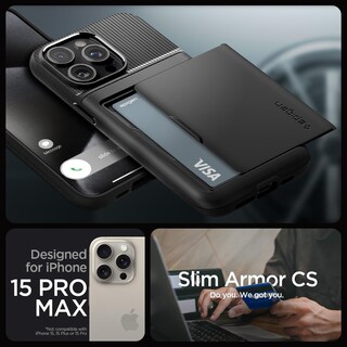Foto 2 | Foto 2 | Funda Spigen Slim Armor Cs Para Iphone 15 Pro Max (2023) Negra - Venta Internacional.