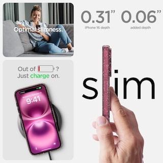 Foto 6 | Foto 6 | Funda Spigen Para Iphone 16, Cristal Líquido, Purpurina, Cuarzo Rosa - Venta Internacional.