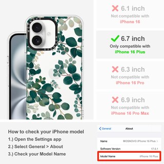 Foto 2 | Foto 2 | Funda De Teléfono Mosnovo Para Iphone 16 Plus, Diseño De Eucalipto - Venta Internacional.
