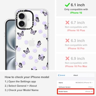 Foto 2 | Foto 2 | Funda Para Teléfono Mosnovo Buffertech Para Iphone 16, 6.6 Pies De Caída, Color Lila - Venta Internacional.