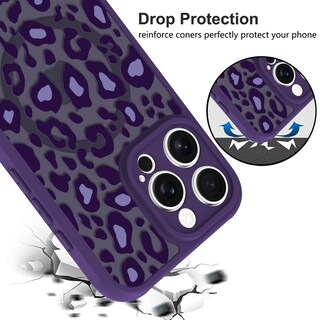 Foto 4 | Foto 4 | Funda Kanghar Para Iphone 16 Pro Con Estampado De Leopardo Morado Magsafe - Venta Internacional.