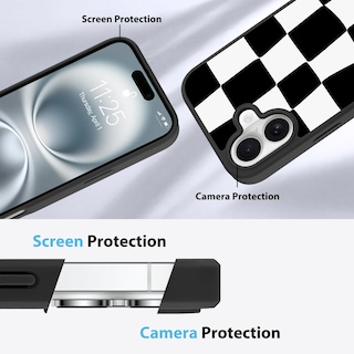 Foto 5 | Foto 5 | Funda De Teléfono Kanghar Para Iphone 16, Estética A Cuadros, Negra - Venta Internacional.
