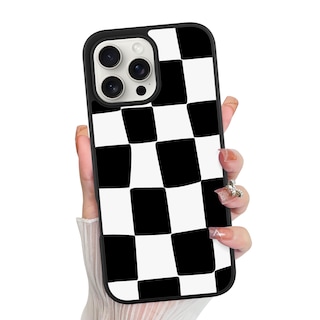 Foto 1 | Foto 1 | Funda De Teléfono Kanghar Para Iphone 16 Pro, Estética A Cuadros, Negra - Venta Internacional.