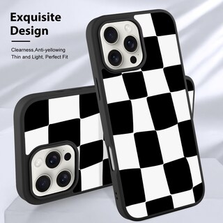 Foto 3 | Foto 3 | Funda De Teléfono Kanghar Para Iphone 16 Pro, Estética A Cuadros, Negra - Venta Internacional.