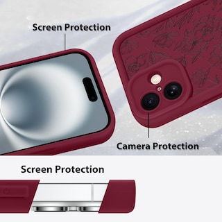 Foto 4 | Foto 4 | Funda De Teléfono Mzelq Para Iphone 16 De Silicona Con Flores Florales Rojas - Venta Internacional.
