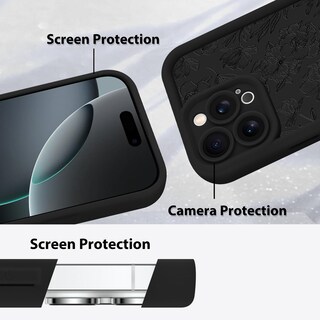 Foto 4 | Foto 4 | Funda De Teléfono Mzelq Para Iphone 16 Pro De Silicona Con Estampado Floral Negro - Venta Internacional.