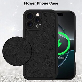 Foto 5 | Foto 5 | Funda De Teléfono Mzelq Para Iphone 16 Pro De Silicona Con Estampado Floral Negro - Venta Internacional.