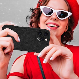 Foto 6 | Foto 6 | Funda De Teléfono Mzelq Para Iphone 16 Pro De Silicona Con Estampado Floral Negro - Venta Internacional.