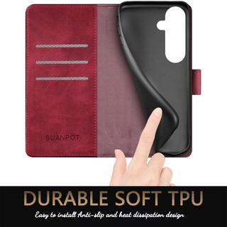 Foto 6 | Foto 6 | Funda Tipo Cartera Suanpot Compatible Con Samsung Galaxy S25 Roja - Venta Internacional.