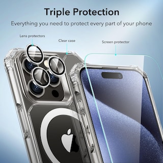 Foto 6 | Foto 6 | Funda De Teléfono Esr Para Iphone 15 Pro Con 2 Protectores De Pantalla, Transparente - Venta Internacional.