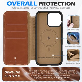 Foto 3 | Foto 3 | Funda Tipo Cartera Shieldon Para Iphone 16 Pro 5g 2024 De Piel Auténtica - Venta Internacional.