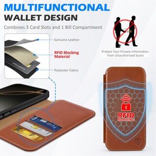 Foto 5 | Foto 5 | Funda Tipo Cartera Shieldon Para Iphone 16 Pro 5g 2024 De Piel Auténtica - Venta Internacional.