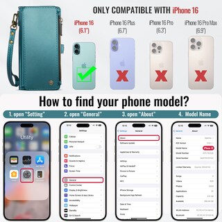 Foto 2 | Foto 2 | Funda De Teléfono Wallet Defense Compatible Con Iphone 16, Azul Y Verde - Venta Internacional.