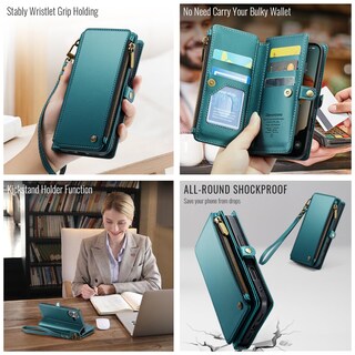 Foto 4 | Foto 4 | Funda De Teléfono Wallet Defense Compatible Con Iphone 16, Azul Y Verde - Venta Internacional.