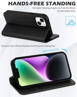 Foto 4 | Foto 4 | Funda Shieldon De Piel Auténtica Tipo Cartera Para Iphone 14 6.1 5g, Color Negro - Venta Internacional.