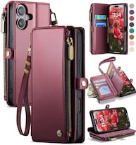 Funda De Teléfono Wallet Defcase Compatible Con Iphone 16, Color Rojo Vino - Venta Internacional.
