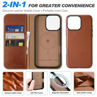 Foto 6 | Foto 6 | Funda Shieldon Para Iphone 16 Pro 2024 De Piel Auténtica, Color Marrón - Venta Internacional.