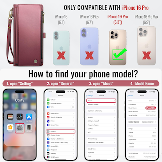 Foto 2 | Foto 2 | Funda Wallet Defense Compatible Con Iphone 16 Pro, Color Rojo Vino - Venta Internacional.