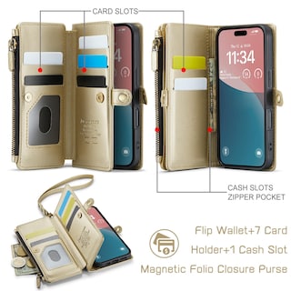 Foto 3 | Foto 3 | Funda De Teléfono Wallet Defcase Compatible Con Iphone 16, Color Dorado - Venta Internacional.