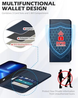 Foto 3 | Foto 3 | Funda Shieldon Para Iphone 13 Pro 6.1 De Piel Auténtica, Color Azul Marino - Venta Internacional.