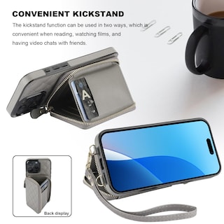 Foto 6 | Foto 6 | Funda Tipo Cartera Tipo Bandolera Bocasal Para Iphone 16 Pro Max Rfid, Color Gris - Venta Internacional.