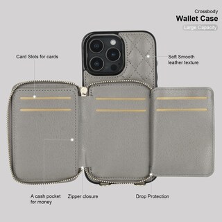 Foto 7 | Foto 7 | Funda Tipo Cartera Tipo Bandolera Bocasal Para Iphone 16 Pro Max Rfid, Color Gris - Venta Internacional.