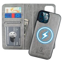 Funda Tipo Cartera Bocasal Para Iphone 12/12 Pro Con Magsafe Grey - Venta Internacional.