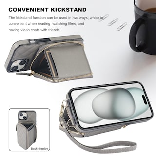 Foto 6 | Foto 6 | Funda Tipo Cartera Tipo Bandolera Bocasal Para Iphone 15 De 6.1 Pulgadas Con Rfid, Color Gris - Venta Internacional.