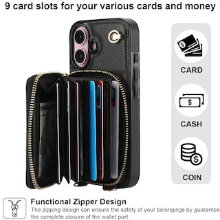 Foto 3 | Foto 3 | Funda Tipo Cartera Tipo Bandolera Bocasal Para Iphone 16 De 6,1 Pulgadas Con Rfid, Color Negro - Venta Internacional.