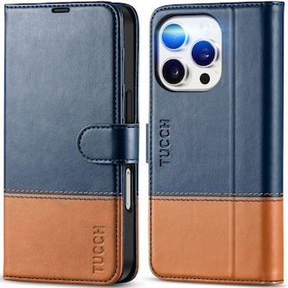 Foto 1 | Foto 1 | Funda Tipo Cartera Tucch Para Iphone 16 Pro Con Bloqueo Rfid Azul Y Marrón - Venta Internacional.